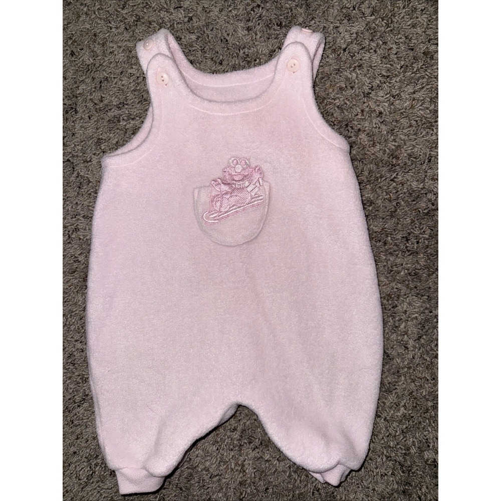 Sesame Street Vintage Elmo Ski On Pocket Pink‎ Baby Fleece Overalls 0-3